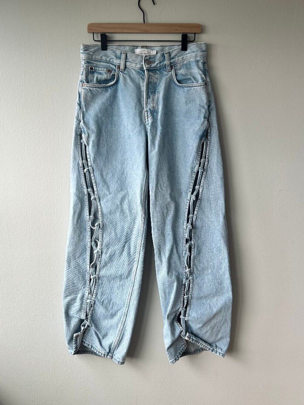 & Other Stories Atelier Lace Up Cut Out Jeans Light Wash Wide Leg 28